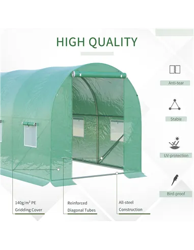 Outsunny 4 x 2 x 2 m Polytunnel Greenhouse with Roll-up Door and 6 Mesh Windows, Walk-in Garden Tunnel Warm House Tent with UV-r