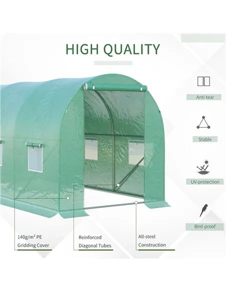 Outsunny 4 x 2 x 2 m Polytunnel Greenhouse with Roll-up Door and 6 Mesh Windows, Walk-in Garden Tunnel Warm House Tent with UV-r