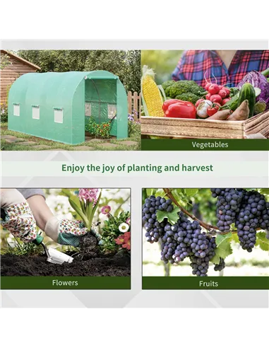 Outsunny 4 x 2 x 2 m Polytunnel Greenhouse with Roll-up Door and 6 Mesh Windows, Walk-in Garden Tunnel Warm House Tent with UV-r