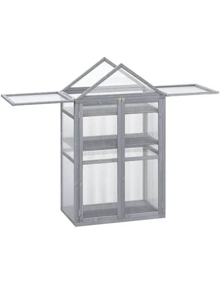 Outsunny Garden Cold Frame Polycarbonate Greenhouse with Adjustable Shelves, Double Doors, Openable Top Covers, Grow House for F