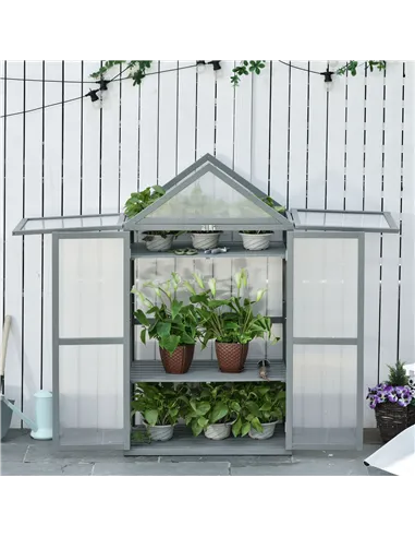 Outsunny Garden Cold Frame Polycarbonate Greenhouse with Adjustable Shelves, Double Doors, Openable Top Covers, Grow House for F