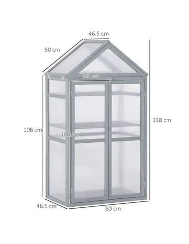 Outsunny Garden Cold Frame Polycarbonate Greenhouse with Adjustable Shelves, Double Doors, Openable Top Covers, Grow House for F