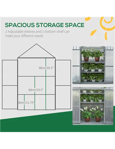 Outsunny Garden Cold Frame Polycarbonate Greenhouse with Adjustable Shelves, Double Doors, Openable Top Covers, Grow House for F