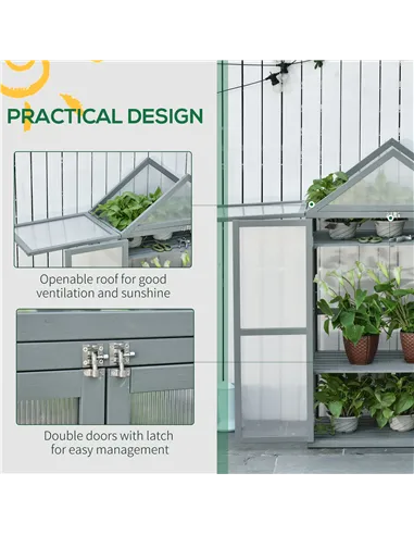 Outsunny Garden Cold Frame Polycarbonate Greenhouse with Adjustable Shelves, Double Doors, Openable Top Covers, Grow House for F