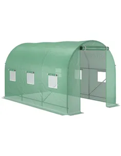 Outsunny 3.5 x 2m Walk-In Polytunnel Greenhouse, with Steel Frame, PE Cover, Roll-Up Door and 6 Windows, Green