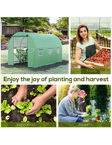 Outsunny 3.5 x 2m Walk-In Polytunnel Greenhouse, with Steel Frame, PE Cover, Roll-Up Door and 6 Windows, Green