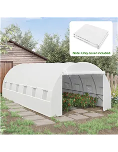 Outsunny Greenhouse Replacement Cover ONLY Winter Garden Plant PE Cover with Roll-up Windows Door, 6 x 3 x 2m White 2