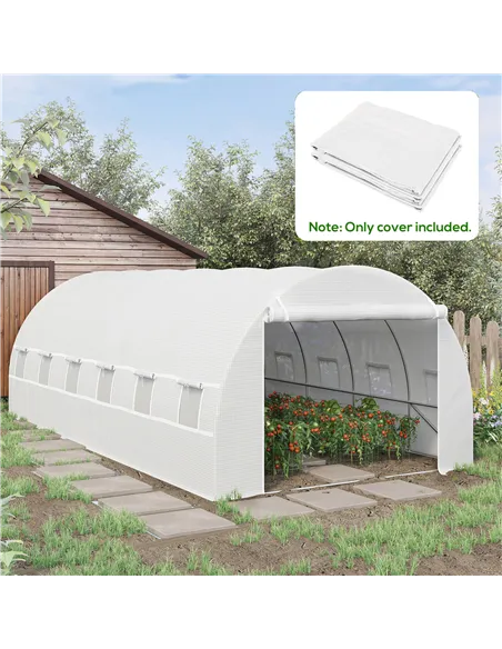 Outsunny Greenhouse Replacement Cover ONLY Winter Garden Plant PE Cover with Roll-up Windows Door, 6 x 3 x 2m White