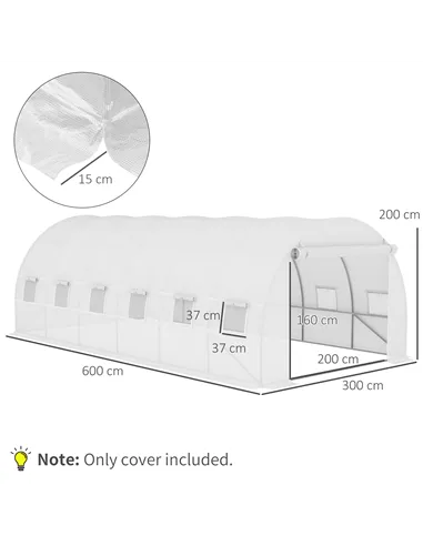 Outsunny Greenhouse Replacement Cover ONLY Winter Garden Plant PE Cover with Roll-up Windows Door, 6 x 3 x 2m White