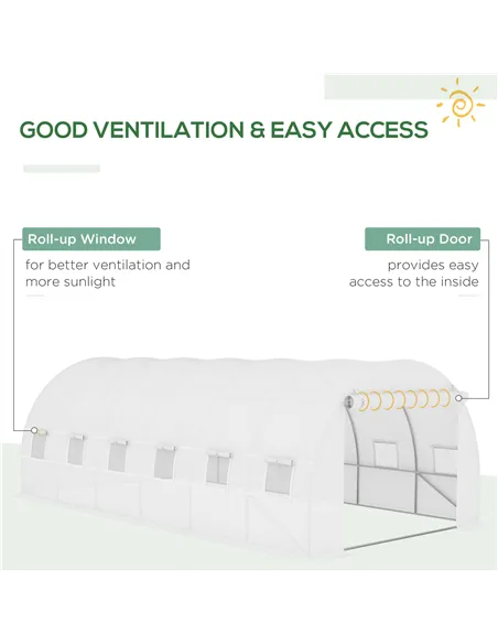 Outsunny Greenhouse Replacement Cover ONLY Winter Garden Plant PE Cover with Roll-up Windows Door, 6 x 3 x 2m White