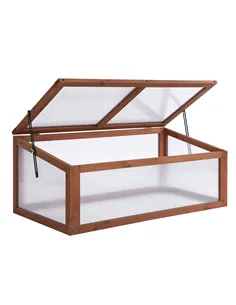 Outsunny Wooden Cold Frame, Small Polycarbonate Greenhouse for Plants with Openable & Tilted Top Cover, Brown, 100 x 65 x 40cm