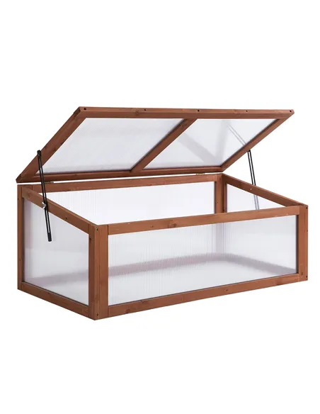 Outsunny Wooden Cold Frame, Small Polycarbonate Greenhouse for Plants with Openable & Tilted Top Cover, Brown, 100 x 65 x 40cm