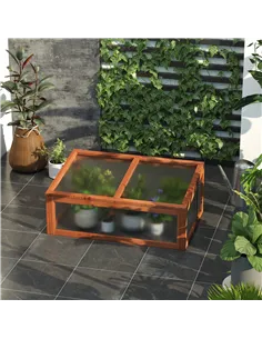 Outsunny Wooden Cold Frame, Small Polycarbonate Greenhouse for Plants with Openable & Tilted Top Cover, Brown, 100 x 65 x 40cm 2