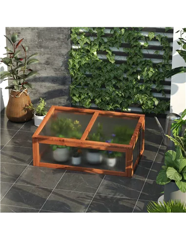 Outsunny Wooden Cold Frame, Small Polycarbonate Greenhouse for Plants with Openable & Tilted Top Cover, Brown, 100 x 65 x 40cm