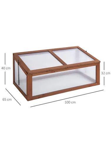 Outsunny Wooden Cold Frame, Small Polycarbonate Greenhouse for Plants with Openable & Tilted Top Cover, Brown, 100 x 65 x 40cm