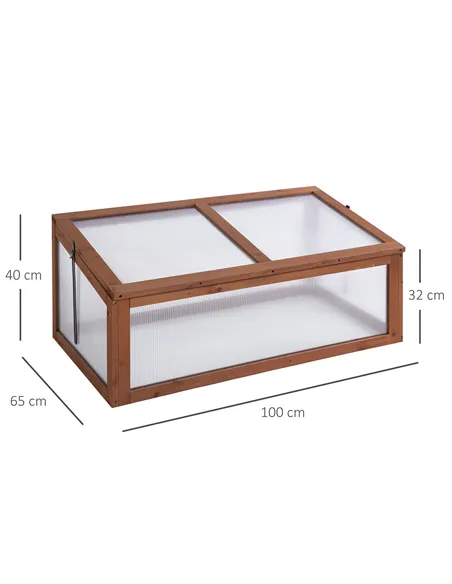 Outsunny Wooden Cold Frame, Small Polycarbonate Greenhouse for Plants with Openable & Tilted Top Cover, Brown, 100 x 65 x 40cm