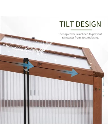 Outsunny Wooden Cold Frame, Small Polycarbonate Greenhouse for Plants with Openable & Tilted Top Cover, Brown, 100 x 65 x 40cm