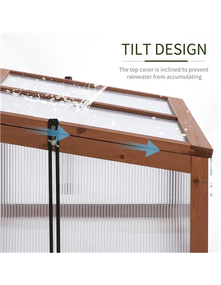 Outsunny Wooden Cold Frame, Small Polycarbonate Greenhouse for Plants with Openable & Tilted Top Cover, Brown, 100 x 65 x 40cm