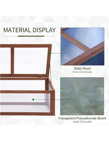 Outsunny Wooden Cold Frame, Small Polycarbonate Greenhouse for Plants with Openable & Tilted Top Cover, Brown, 100 x 65 x 40cm