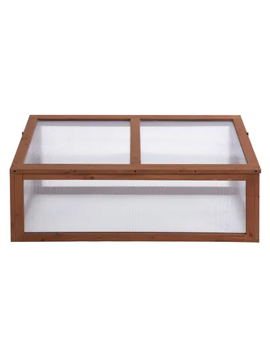 Outsunny Wooden Cold Frame, Small Polycarbonate Greenhouse for Plants with Openable & Tilted Top Cover, Brown, 100 x 65 x 40cm