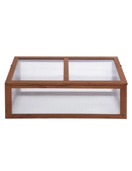 Outsunny Wooden Cold Frame, Small Polycarbonate Greenhouse for Plants with Openable & Tilted Top Cover, Brown, 100 x 65 x 40cm