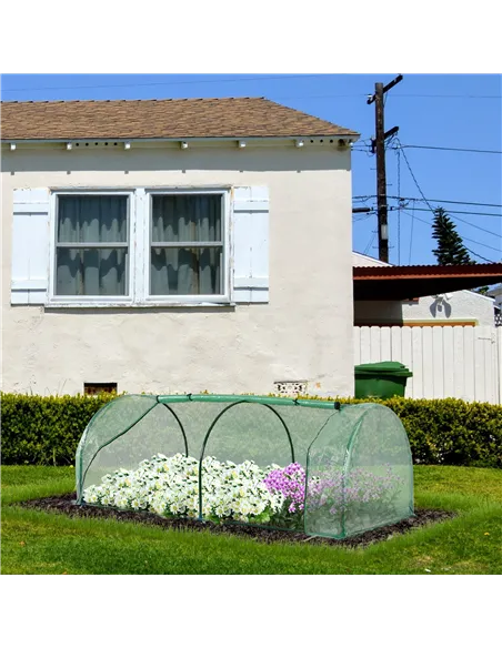 Outsunny Tunnel Greenhouse Green Grow House for Garden Outdoor, Steel Frame, PE Cover, Green, 200 x 100 x 80cm