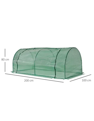 Outsunny Tunnel Greenhouse Green Grow House for Garden Outdoor, Steel Frame, PE Cover, Green, 200 x 100 x 80cm
