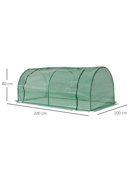 Outsunny Tunnel Greenhouse Green Grow House for Garden Outdoor, Steel Frame, PE Cover, Green, 200 x 100 x 80cm