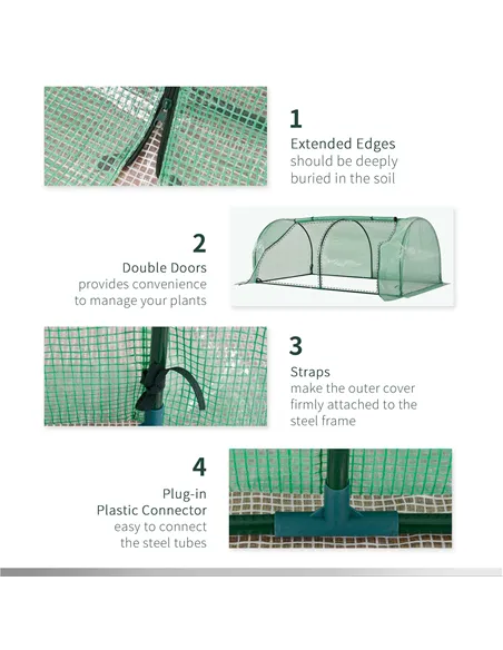 Outsunny Tunnel Greenhouse Green Grow House for Garden Outdoor, Steel Frame, PE Cover, Green, 200 x 100 x 80cm