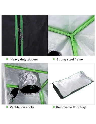 Outsunny Grow Tent Reflective Mylar Hydroponic with Adjustable Vents and Floor Tray for Indoor Plant Growing, 80 x 80 x 160 cm (