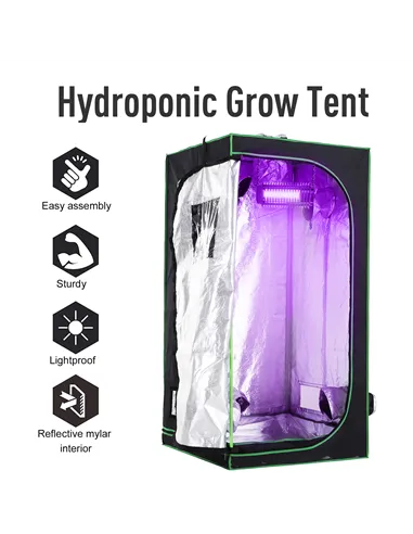 Outsunny Grow Tent Reflective Mylar Hydroponic with Adjustable Vents and Floor Tray for Indoor Plant Growing, 80 x 80 x 160 cm (