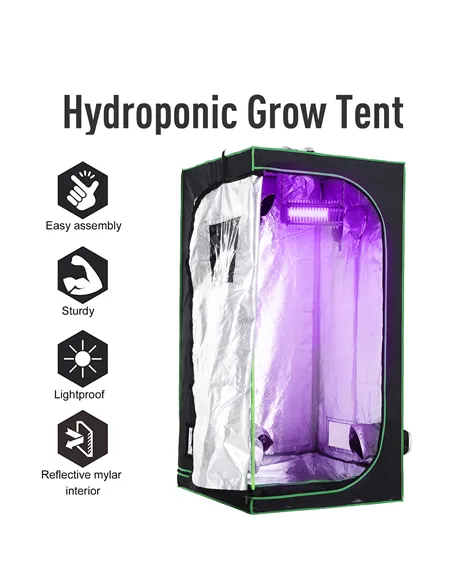 Outsunny Grow Tent Reflective Mylar Hydroponic with Adjustable Vents and Floor Tray for Indoor Plant Growing, 80 x 80 x 160 cm (