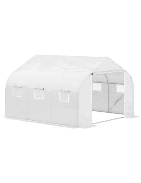 Outsunny Walk-In Polytunnel Greenhouse Warm House Garden Tunnel Shelter Plant Shed with Door and Windows, Galvanised Steel Frame