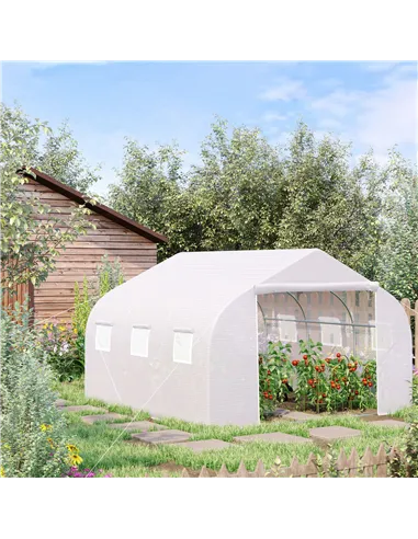 Outsunny Walk-In Polytunnel Greenhouse Warm House Garden Tunnel Shelter Plant Shed with Door and Windows, Galvanised Steel Frame