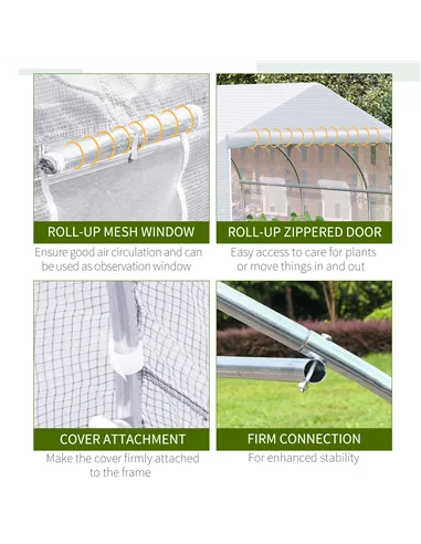 Outsunny Walk-In Polytunnel Greenhouse Warm House Garden Tunnel Shelter Plant Shed with Door and Windows, Galvanised Steel Frame