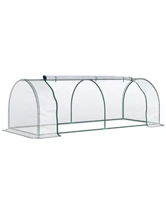 Outsunny Mini Greenhouse, Small Polytunnel Green House with Zipped Doors, Steel Frame for Garden Patio, 250 x 100 x 80cm, Clear