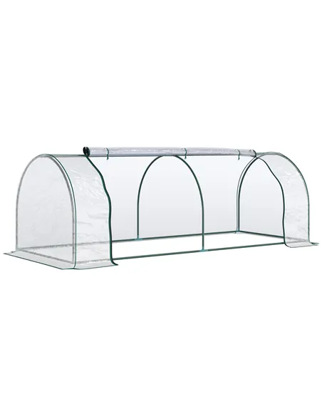Outsunny Mini Greenhouse, Small Polytunnel Green House with Zipped Doors, Steel Frame for Garden Patio, 250 x 100 x 80cm, Clear
