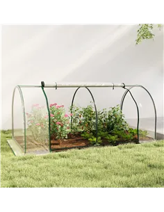 Outsunny Mini Greenhouse, Small Polytunnel Green House with Zipped Doors, Steel Frame for Garden Patio, 250 x 100 x 80cm, Clear 2