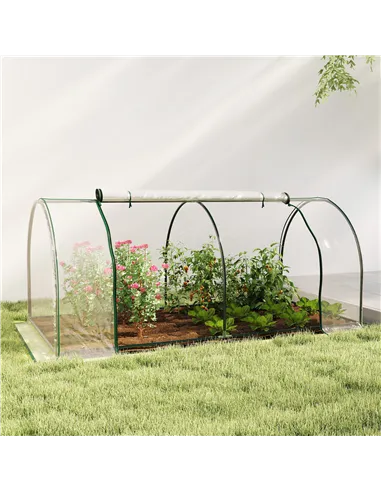 Outsunny Mini Greenhouse, Small Polytunnel Green House with Zipped Doors, Steel Frame for Garden Patio, 250 x 100 x 80cm, Clear