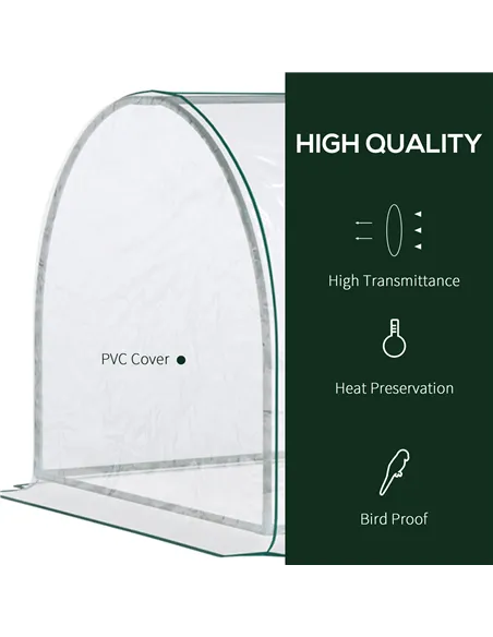 Outsunny Mini Greenhouse, Small Polytunnel Green House with Zipped Doors, Steel Frame for Garden Patio, 250 x 100 x 80cm, Clear