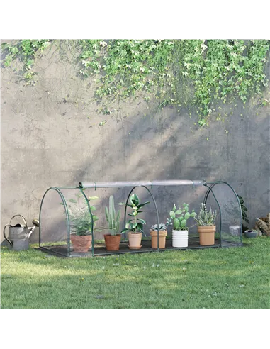 Outsunny Mini Greenhouse, Small Polytunnel Green House with Zipped Doors, Steel Frame for Garden Patio, 250 x 100 x 80cm, Clear