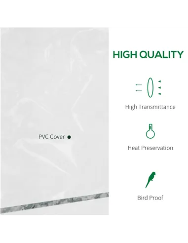 Outsunny Walk in Greenhouse with 4-Tier 8 Shelves, Green House with Hemmed Cover, Roll-up Zipped Door, Steel Frame, 143 x 73 x 1