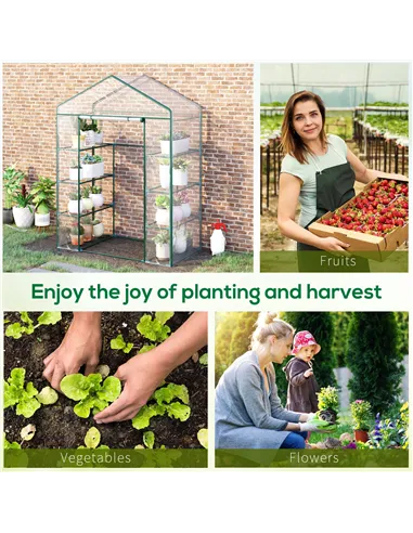 Outsunny Walk in Greenhouse with 4-Tier 8 Shelves, Green House with Hemmed Cover, Roll-up Zipped Door, Steel Frame, 143 x 73 x 1