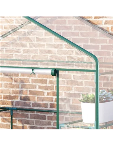 Outsunny Walk in Greenhouse with 4-Tier 8 Shelves, Green House with Hemmed Cover, Roll-up Zipped Door, Steel Frame, 143 x 73 x 1