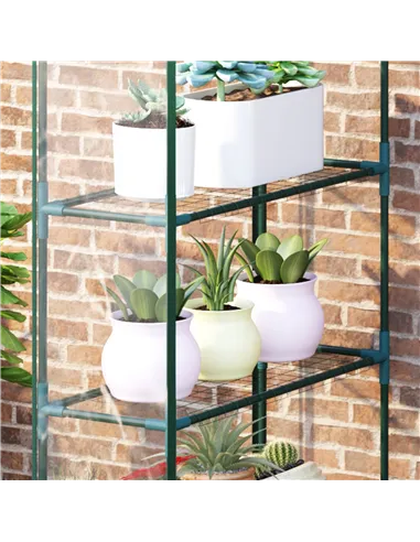Outsunny Walk in Greenhouse with 4-Tier 8 Shelves, Green House with Hemmed Cover, Roll-up Zipped Door, Steel Frame, 143 x 73 x 1