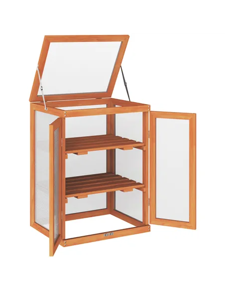 Outsunny 3-tier Wood Greenhouse Garden Polycarbonate Cold Frame Balcony Grow House w/ Storage Shelf for Plants, Flowers, Orange