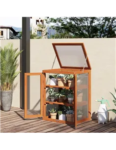 Outsunny 3-tier Wood Greenhouse Garden Polycarbonate Cold Frame Balcony Grow House w/ Storage Shelf for Plants, Flowers, Orange 2