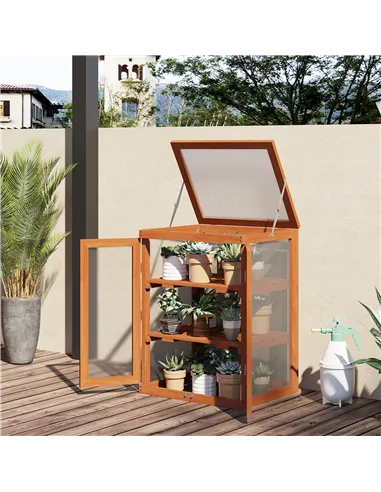 Outsunny 3-tier Wood Greenhouse Garden Polycarbonate Cold Frame Balcony Grow House w/ Storage Shelf for Plants, Flowers, Orange