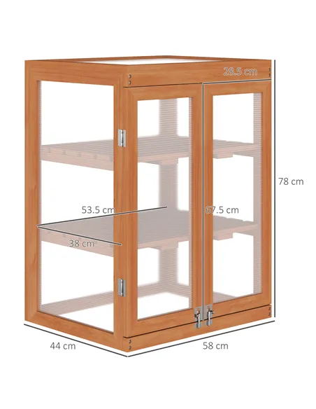 Outsunny 3-tier Wood Greenhouse Garden Polycarbonate Cold Frame Balcony Grow House w/ Storage Shelf for Plants, Flowers, Orange