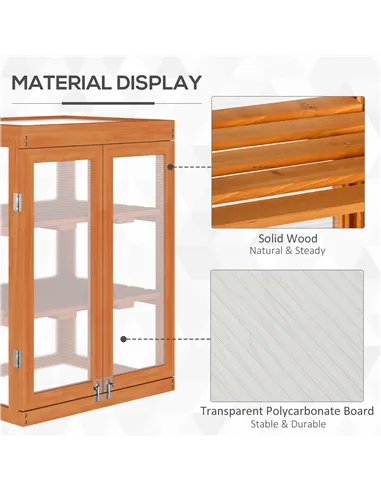 Outsunny 3-tier Wood Greenhouse Garden Polycarbonate Cold Frame Balcony Grow House w/ Storage Shelf for Plants, Flowers, Orange